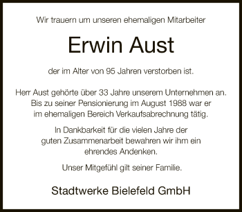 Traueranzeige von Erwin Aust von Neue Westfälische