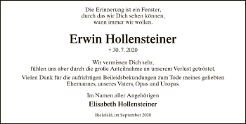 Traueranzeige von Erwin Hollensteiner von Neue Westfälische