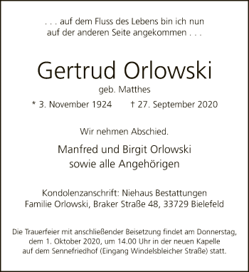 Traueranzeige von Gertrud Orlowski von Neue Westfälische