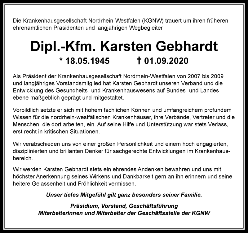  Traueranzeige für Karsten Gebhardt vom 07.09.2020 aus Neue Westfälische