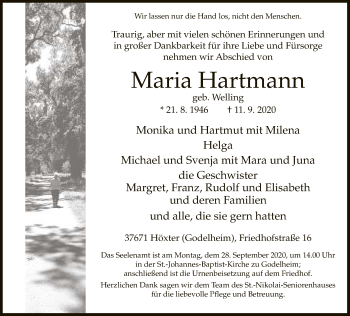 Traueranzeige von Maria Hartmann von Neue Westfälische