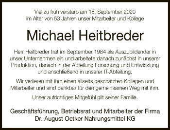 Traueranzeige von Michael Heitbreder von Neue Westfälische