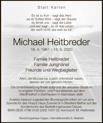 Traueranzeige von Michael Heitbreder von Neue Westfälische