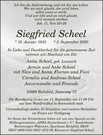 Traueranzeige von Siegfried Scheel von Neue Westfälische