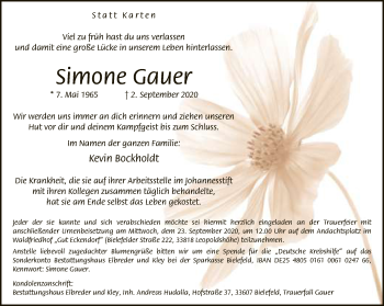 Traueranzeige von Simone Gauer von Neue Westfälische