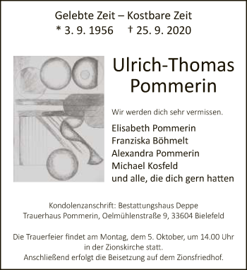 Traueranzeige von Ulrich-Thomas Pommerin von Neue Westfälische