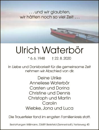 Traueranzeige von Ulrich Waterbör von Neue Westfälische