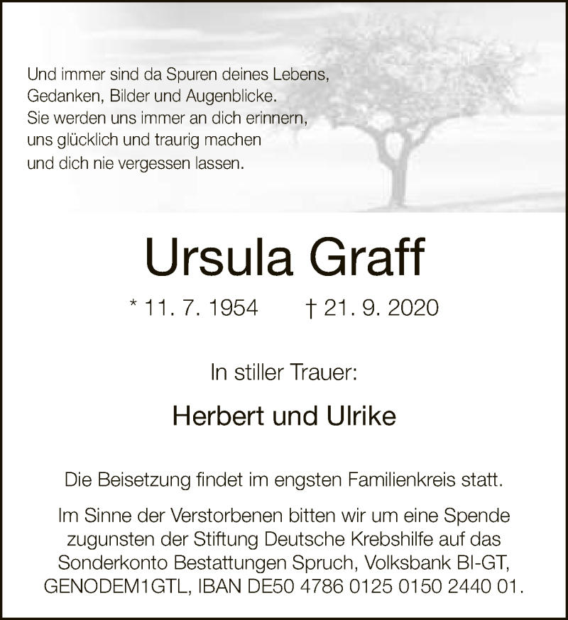  Traueranzeige für Ursula Graff vom 26.09.2020 aus Neue Westfälische