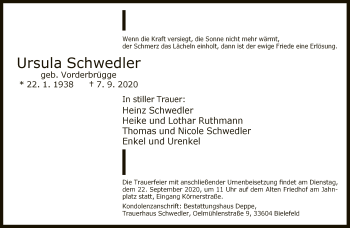 Traueranzeige von Ursula Schwedler von Neue Westfälische