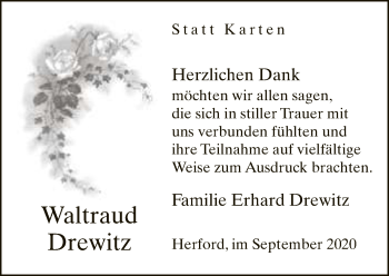 Traueranzeige von Waltraud Drewitz von Neue Westfälische