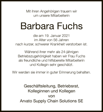 Traueranzeige von Barbara Fuchs von Neue Westfälische