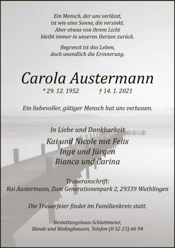 Traueranzeige von Carola Austermann von Neue Westfälische