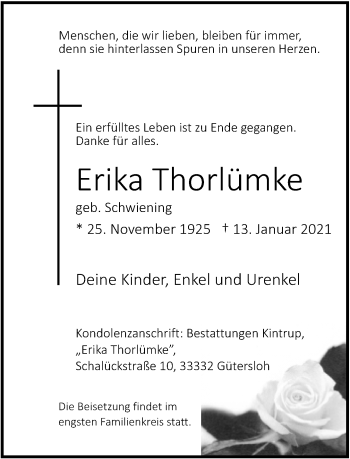Traueranzeige von Erika Thorlümke von Neue Westfälische