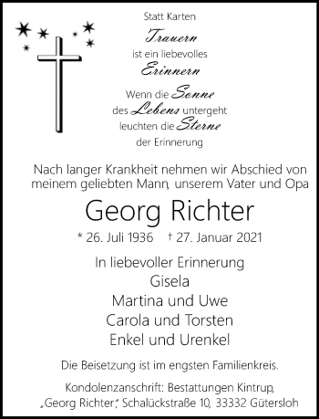 Traueranzeige von Georg Richter von Neue Westfälische
