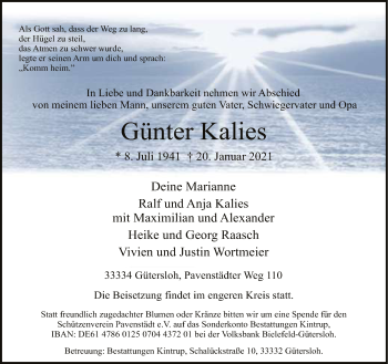 Traueranzeige von Günter Kalies von Neue Westfälische