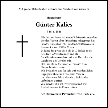 Traueranzeige von Günter Kalies von Neue Westfälische