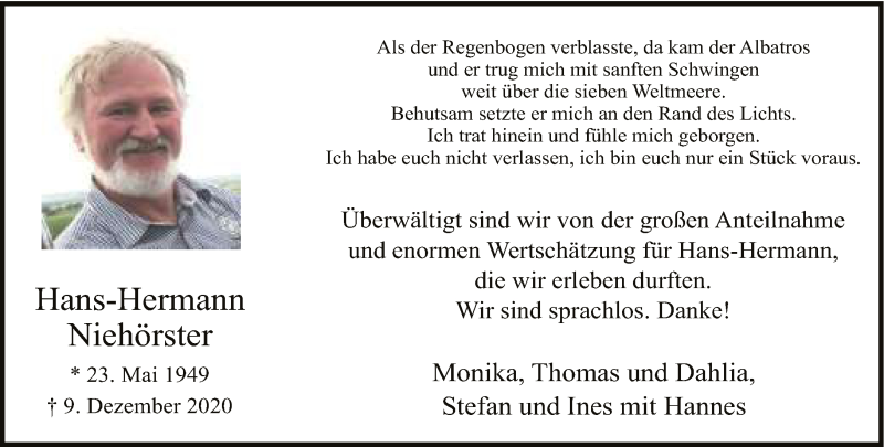  Traueranzeige für Hans-Hermann Niehörster vom 08.01.2021 aus Neue Westfälische