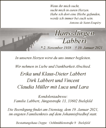 Traueranzeige von Hans-Jürgen Labbert von Neue Westfälische