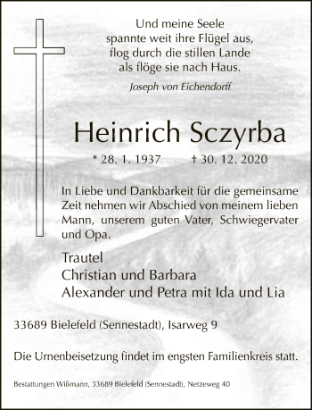 Traueranzeige von Heinrich Sczyrba von Neue Westfälische