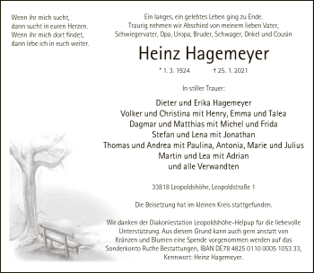 Traueranzeige von Heinz Hagemeyer von Neue Westfälische