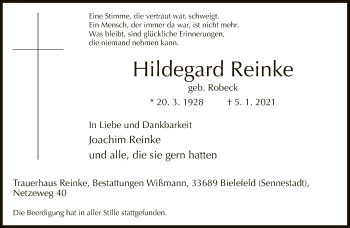 Traueranzeige von Hildegard Reinke von Neue Westfälische