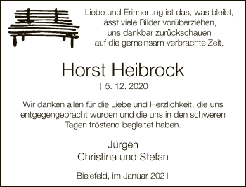 Traueranzeige von Horst Heibrock von Neue Westfälische