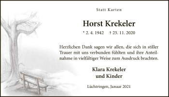 Traueranzeige von Horst Krekeler von Neue Westfälische