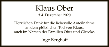 Traueranzeige von Klaus Ober von Neue Westfälische