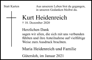 Traueranzeige von Kurt Heidenreich von Neue Westfälische