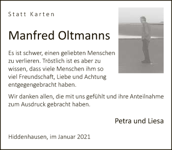 Traueranzeige von Manfred Oltmanns von Neue Westfälische