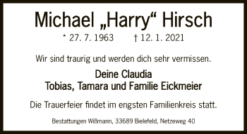 Traueranzeige von Michael Harry Hirsch von Neue Westfälische