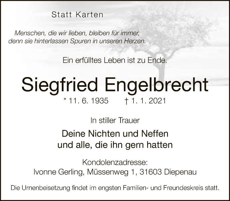  Traueranzeige für Siegfried Engelbrecht vom 05.01.2021 aus Neue Westfälische