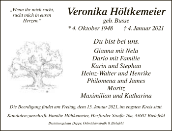 Traueranzeige von Veronika Höltkemeier von Neue Westfälische