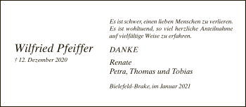 Traueranzeige von Wilfried Pfeiffer von Neue Westfälische