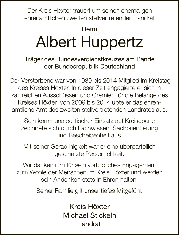  Traueranzeige für Albert Huppertz vom 18.10.2021 aus Neue Westfälische