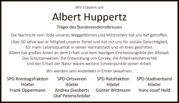 Traueranzeige von Albert Huppertz von Neue Westfälische