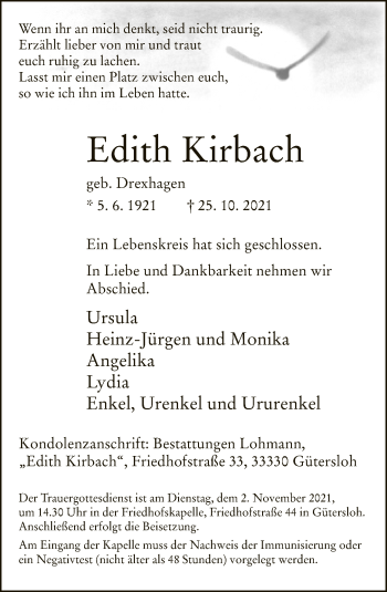 Traueranzeige von Edith Kirbach von Neue Westfälische