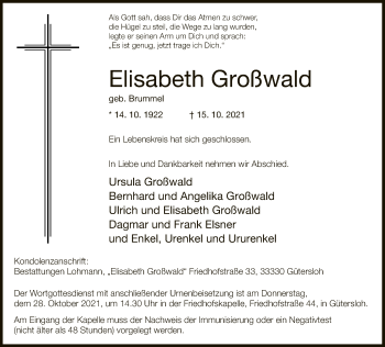 Traueranzeige von Elisabeth Großwald von Neue Westfälische