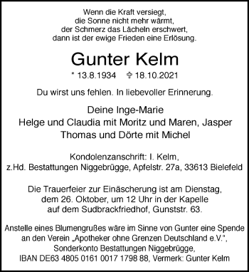 Traueranzeige von Gunter Kelm von Neue Westfälische