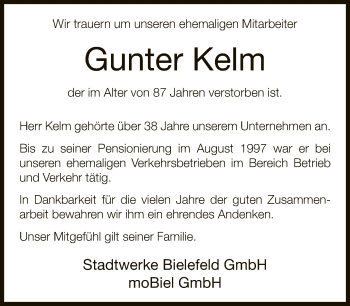 Traueranzeige von Gunter Kelm von Neue Westfälische