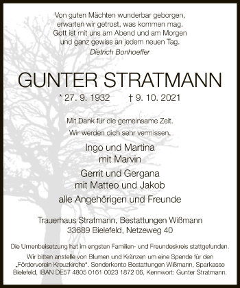 Traueranzeige von Gunter Stratmann von Neue Westfälische
