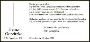 Traueranzeige von Heinz Gorzitzke von Neue Westfälische