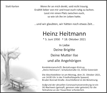 Traueranzeige von Heinz Reitmann von Neue Westfälische