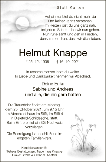 Traueranzeige von Helmut Knappe von Neue Westfälische