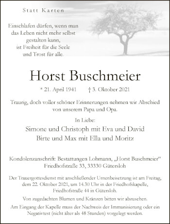 Traueranzeige von Horst Buschmeier von Neue Westfälische