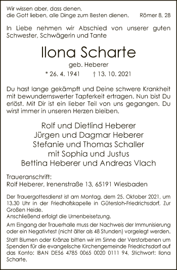 Traueranzeige von Ilona Scharte von Neue Westfälische