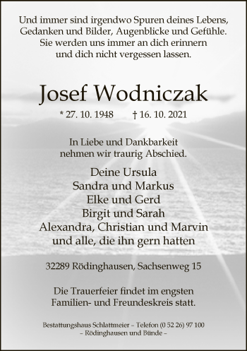 Traueranzeige von Josef Wodniczak von Neue Westfälische