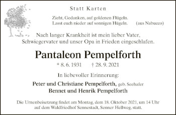 Traueranzeige von Pantaleon Pempelforth von Neue Westfälische