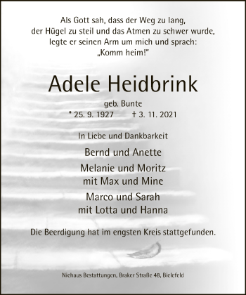 Traueranzeige von Adele Heidbrink von Neue Westfälische