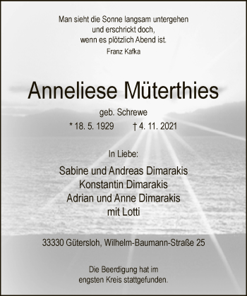 Traueranzeige von Anneliese Müterthies von Neue Westfälische